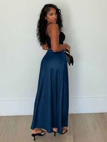 Alexandranx Women's Solid Color High Waist Elegant Mermaid Skirt Maxi - Navy Blue - View 5