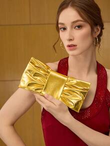 MOTF PREMIUM LADIES' STYLISH AND ELEGANT BOW-SHAPED CLUTCH BAG, DINNER BAG, SUITABLE FOR DATES AND PARTIES - Gold - View 8