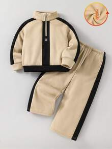 2pcs/Set Young Girl Embroidered Letter Zip-Up Hoodie And Pants Set, Thermal Lined, Suitable For Outings, Home, And Casual Wear, Autumn/Winter - Grey - View 5