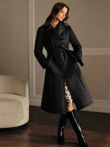 MOTF PREMIUM 系腰带拉链冬季大衣 - 黑色 - 查看 7