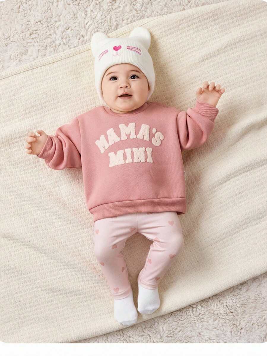 Newborn Baby Girl Cute White Fluffy Cherry Pattern Sweatshirt Set, Autumn/Winter - White - View 1