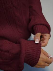 SAYEHFBABY Solid Color Crew Neck Cable Knit Casual Pullover Sweater,Long Sleeve Tops Knit Pullover Fall Winter Outfit - Burgundy - View 3