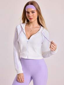 Sovereign Charm 女士插肩袖拉链前开抽绳连帽卫衣 - 白色 - 查看 3