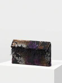 MOTF PREMIUM WOMEN'S FAUX FEATHER SQUARE CLUTCH - 多色絲絨 - 查看 3