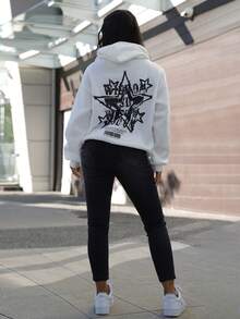 SAYEHFBABY Sudadera ancha de mujer de manga larga y capucha con estampado minimalista casual, Camisetas de manga larga - Blanco - Ver 6