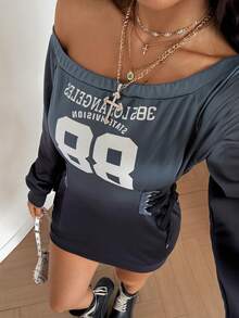 StreetHx 女士千禧年风格Y2K休闲街头服饰，露肩系带印花连衣裙 - 黑與白 - 查看 3