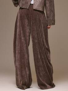 MUSERA Calça pantalona macia com cintura elástica, estilo urbano, fofa, perfeita para festas de outono, inverno e Ano Novo.