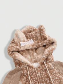 ROMWE Grunge Punk Áo khoác len dệt kim Jacquard họa tiết hươu dễ thương Y2K mùa thu/đông có miếng dán lông nhân tạo và trang trí tai 3D cho nữ - Màu Khaki - Xem 5