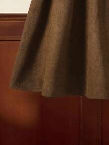 Teen Girl Butterfly Decor Contrast Color Long Sleeve T-Shirt And Solid Color Mini Skirt Vintage Set - Brown - View 3