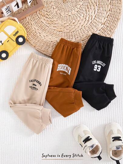 Cozy Pixies 3 piezas Pantalones de niño bebé con estampado de letras, cintura elástica suave y acanalada, forrados térmicos gruesos y cálidos para invierno