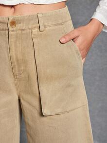 WESTFADE High Rise 3D Utility Pockets 100% Cotton Denim Barrel Leg Jeans Fall, Autumn, Winter, Boho, Western Wear For Women - Army Green - View 4