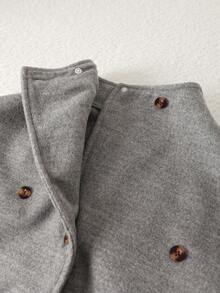 Genkimix Kids Tween Girls' Elegant Long Sleeve Stand Collar Thick Casual Minimalist Gray Coat, Autumn/Winter - Grey - View 6