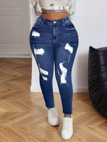 Firerie Plus Size Black Distressed Skinny Stretch Jeans - Dark Wash - View 4