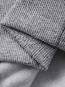 DAZY Áo nỉ dài tay in họa tiết sọc tương phản lót nhiệt cổ bẻ phong cách đường phố thường ngày cho nữ, mùa thu/đông - Xám - Xem 8