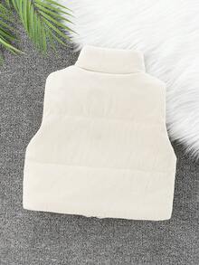 女童冬季灯芯绒复古立领拉链背心短款羽绒服，经典百搭外套