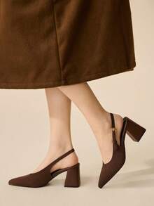 CUCCOO BASICS Women's Fashion Open Back Pointed Toe Chunky Heels Pumps, Classic Minimalist Design For Commuting, Dating, Party, Holiday, Wedding - Coffee Brown - View 5
