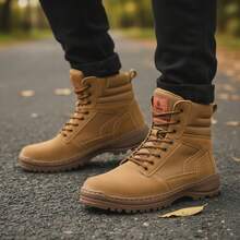 Botas Hombre Antideslizante Tela Durable Punta Redonda Cordones Suela Gruesa Estilo Outdoor Para Trabajo/Camping Botas de Montaña - Marrón - Ver 1