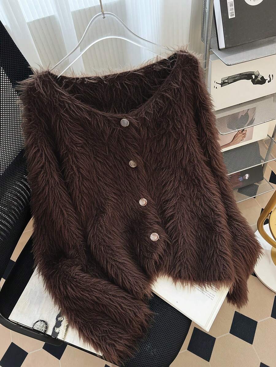 GlowEve CURVE 大码女式休闲日常通勤简约纯色蓬松针织开衫，秋冬款