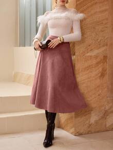 Modelyn 女式纯色仿麂皮喇叭优雅长裙 - 粉色 - 查看 8