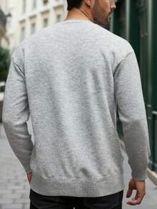 Manfinity Homme Men's Long Sleeve Casual Letter Pattern Knitted Sweater, Autumn/Winter Grey Sweater Men Jumper For Sweater Top Grey Men Crew Neck Sweater - Grey - View 2