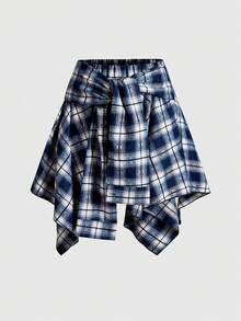 ROMWE Grunge Punk Kpop Grunge Vintage Plaid Lace-Up Asymmetrical Layered Skirt - Black - View 1