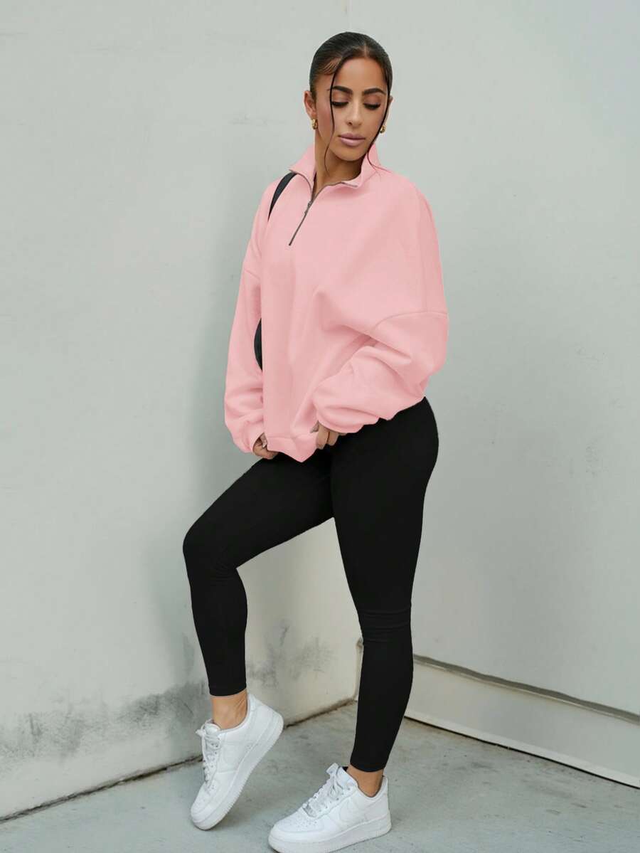 SAYEHFBABY 四分之一拉链超大码运动衫宽松版型返校秋冬舒适秋季圣诞节可爱休闲日常胶囊衣橱 Y2K 街头服饰圣诞节 - 粉色 - 查看 1