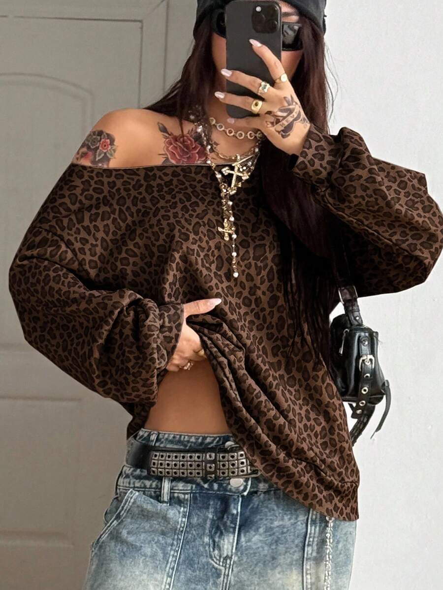 Coolane Áo nỉ một vai họa tiết tên địa danh thường ngày thu/đông dành cho nữ - màu nâu - Xem 1