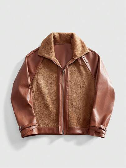 Street Life Men's Autumn/Winter Raglan Sleeve Zip-Up Faux Fur Collar Jacket