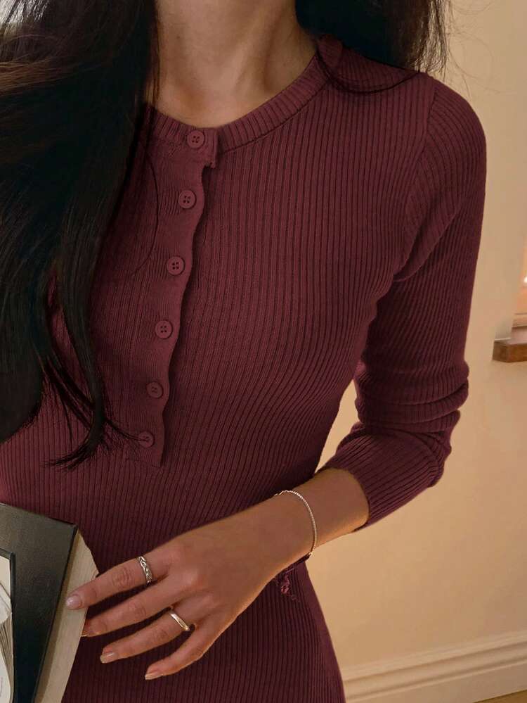 Women's Fitted Half-Zip Mid-Length Sweater Dress,New Year