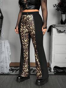 Whyspr Quần legging ống loe co giãn họa tiết da báo ánh kim tối màu thời trang nữ - Nhiều màu - Xem 4