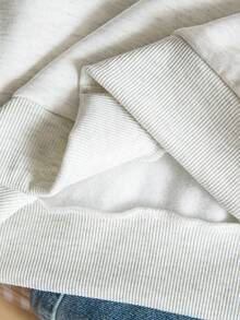 少女休闲格子拼接猫咪印花卫衣，秋冬款 - 灰色 - 查看 10