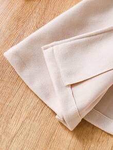 SHEIN Elladie kids 女童黑色双排扣荷叶领大衣 - 杏色 - 查看 7