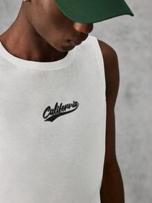 AXEPEAK Men's Letter Print Loose Round Neck Tank Top - Black - View 10