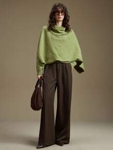 Ontre Verde Bosque, Otoño, Elegante, Top Estilo Poncho de Mezcla de Lana para Uso Diario, Suéter de Punto Minimalista y Chic, Suéter Casual de Negocios Urbano para Mujer para Oficina & Fiesta - Verde Oscuro - Ver 2