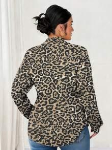 Elenzga Plus Size Women Casual Cinched Waist Long Sleeve Loose Blouse - Multicolor - View 2