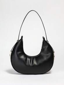 Aloruh Women Solid Color Minimalist Hobo Bag - Black - View 5