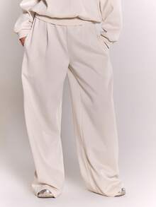 MUSERA Extreme Wide Leg Fold Over Waist Pants Casual Airport Fall Autumn Winter - Cream - View 4