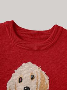 PrepCrw 1 pieza Suéter casual de manga larga con cuello redondo y estampado de perro de dibujos animados para bebés niños, suéter de punto de invierno/otoño para bebé niño, suéter rojo de bebé, suéter de cachorro, suéter de bebé niño, suéter de perro para bebé en otoño, días festivos - Rojo - Ver 5