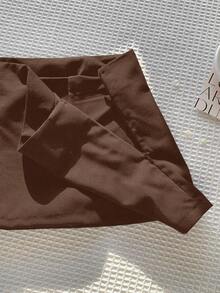 Comfortcana Falda corta casual de cintura baja y recta de unicolor para mujer - Óxido marrón - Ver 4