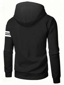 Manfinity Men's Autumn Casual Hooded Sweatshirt With Horse Logo Striped Print, Long Sleeve Pullover Pullover Sweatshirt - Black - View 2