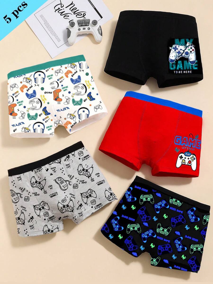 paquete de 5 calzoncillos de algodón cómodos con estampado de videojuegos para niños - Multicolor - Ver 1