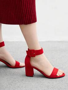 CUCCOO BIZCHIC 时尚百搭优雅简约高跟凉鞋，圣诞节必备 - 紅色 - 查看 4