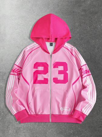 Prep Men's Striped & Printed Contrast Color Hooded Zip-Up Long Sleeve Casual Sweatshirt