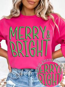 Flirla Women's Casual Oversized Letter Print Round Neck Sweatshirt, Summer - Hot Pink - View 1