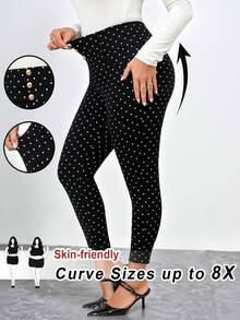 SHEIN CURVE+ 加大码黑色网眼保暖打底裤，秋冬季 - 黑與白 - 查看 1
