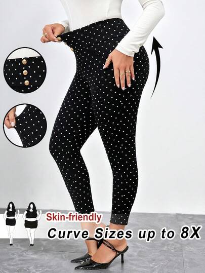 SHEIN CURVE+ Plus Size Svarta Meshfodrade Termofodrade Leggings, Höst/Vinter