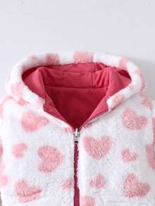 少女休闲可爱纯色梭织收腰连帽长袖双面穿羊羔绒保暖外套，秋冬季 - 粉色 - 查看 4