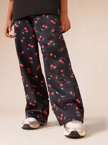 SUMWON Tween Girls Cherry Print Co-Ord Set With Oversized Top And Wide Leg Pants Casual Outfit - Black - View 4