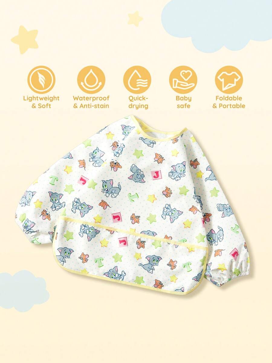 TOM & JERRY X SHEIN 婴儿围兜,防水防污喂奶围裙,长袖,适合进食、绘画、户外活动 - 彩色 - 查看 1