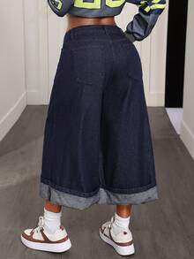 BamGleam Women's Pocket Loose Wide Leg Casual Versatile Jeans - Blue - View 2